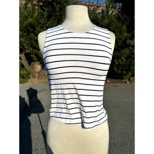 Cotton on Womens XSmall White Tank Top Black Striped Sleeveless Crew neck Zipper